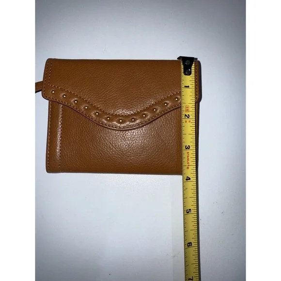 Michael Kors Astor Tan Leather Studded Wallet Button Snap Envelope T - Picture 4 of 6